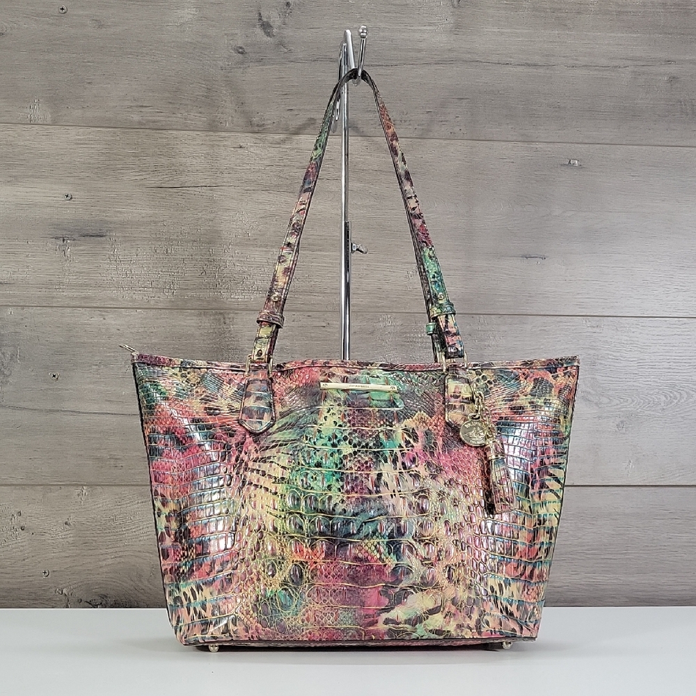 Brahmin Multi-Color Animal Print Croc-Embossed Leather Tote Shoulder Bag